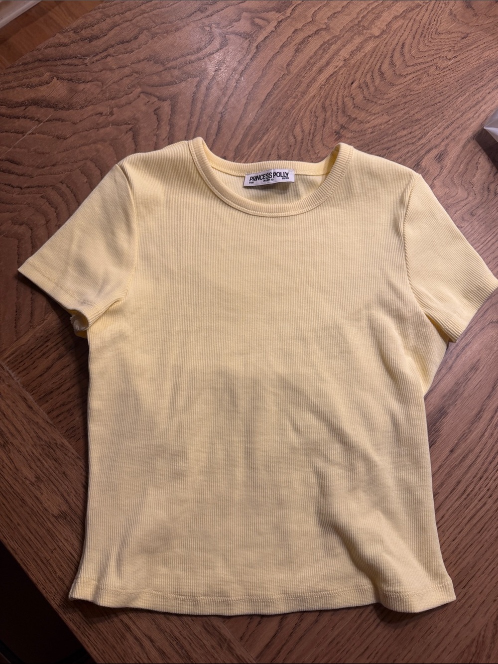 Princess Polly Soft Yellow Ribbed Crew Tee